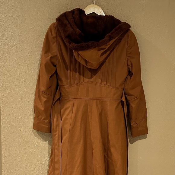 Vintage 60/70s Bonders Orange Fur Hood Trench Coat Button Belted Size S retro - Picture 9 of 14